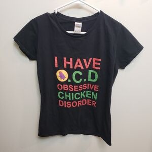 Gildan Black  T-Shirt -Humorous Obsessive Chicken Disorder Size medium